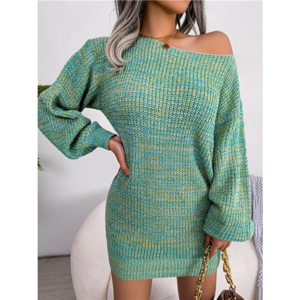 Multi-Color One-Shoulder Sweater Dress